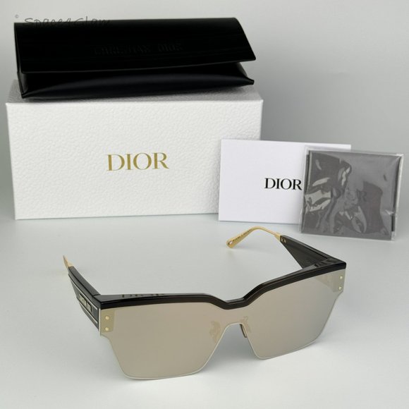 Dior Women Sunglasses Black Gold Smoke Mirrored Shield DIORCLUB M4U 55A5 NEW main image 7